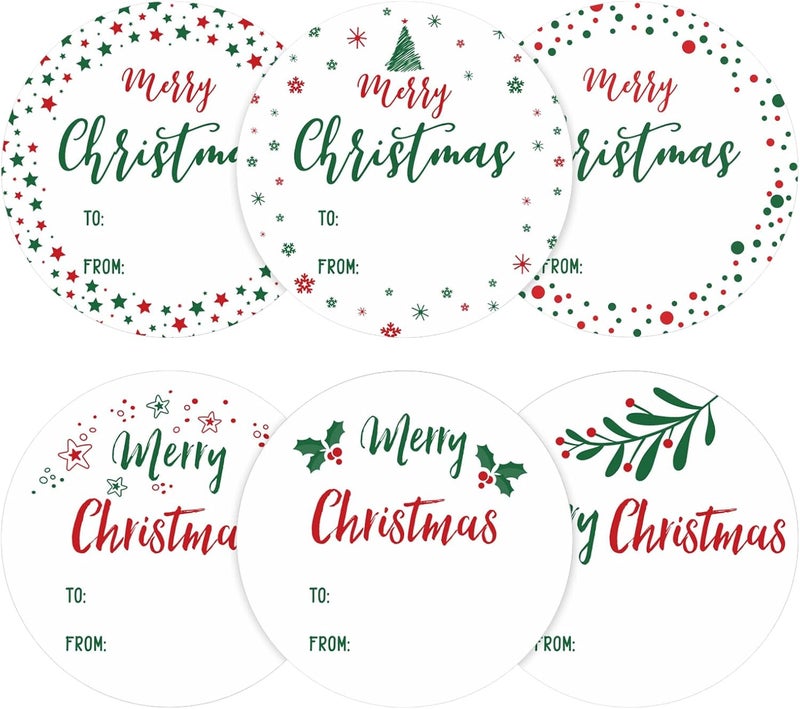 KINGLAKE Merry Christmas Stickers - 120 Pcs Xmas Name Tags & Envelope Seals - 2 Inch Round Stickers for Gift Wrapping - Image 1